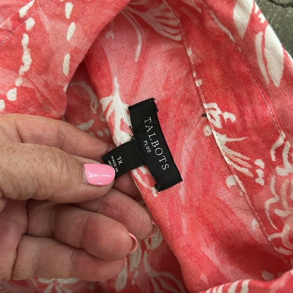 Talbots Coral and White Floral Linen Blouse - Picture 7 of 9
